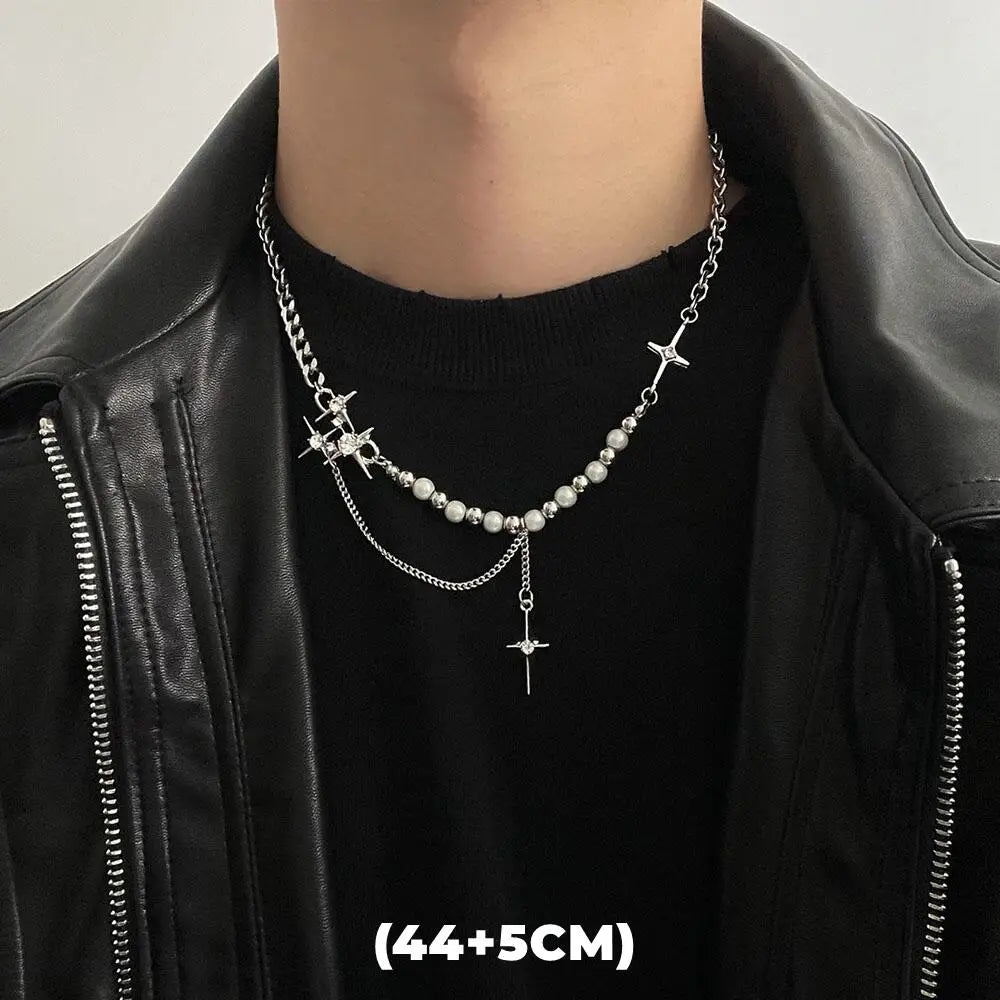 Hip Hop Zircon Star Double Layer Necklace For Men