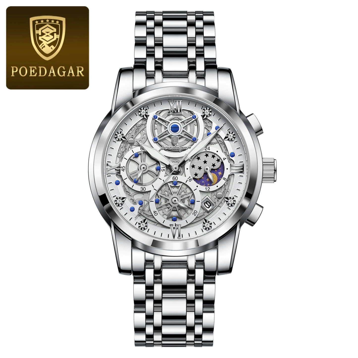 POEDAGAR Luxury Fashion Men Watch Waterproof Luminous Date Man Wristwatch Stainless Steel Chronograph Quartz Men's Watches Reloj