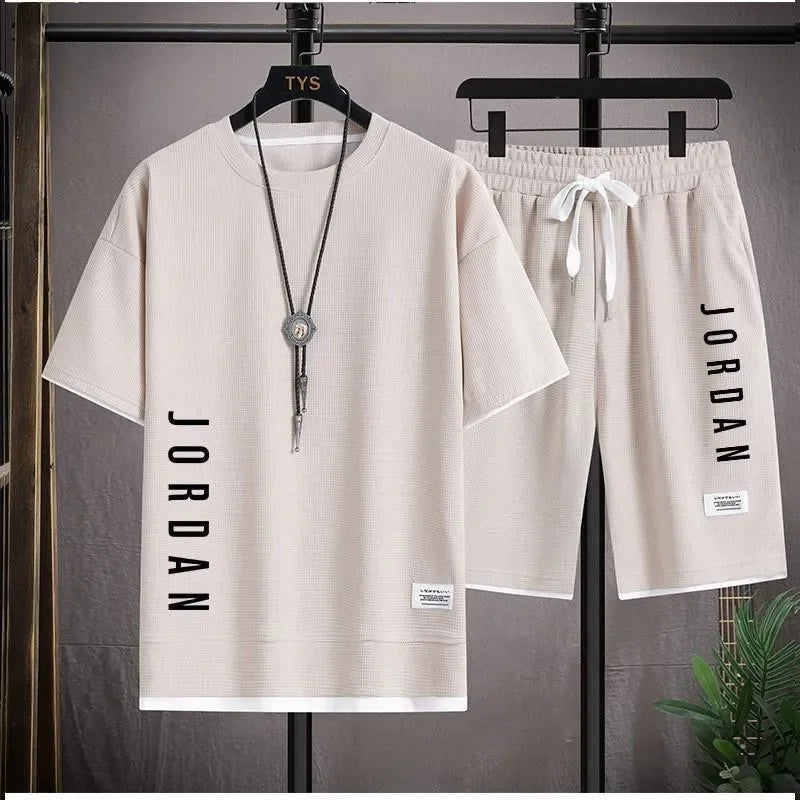 Men's Summer Waffle Set T-shirt+Shorts