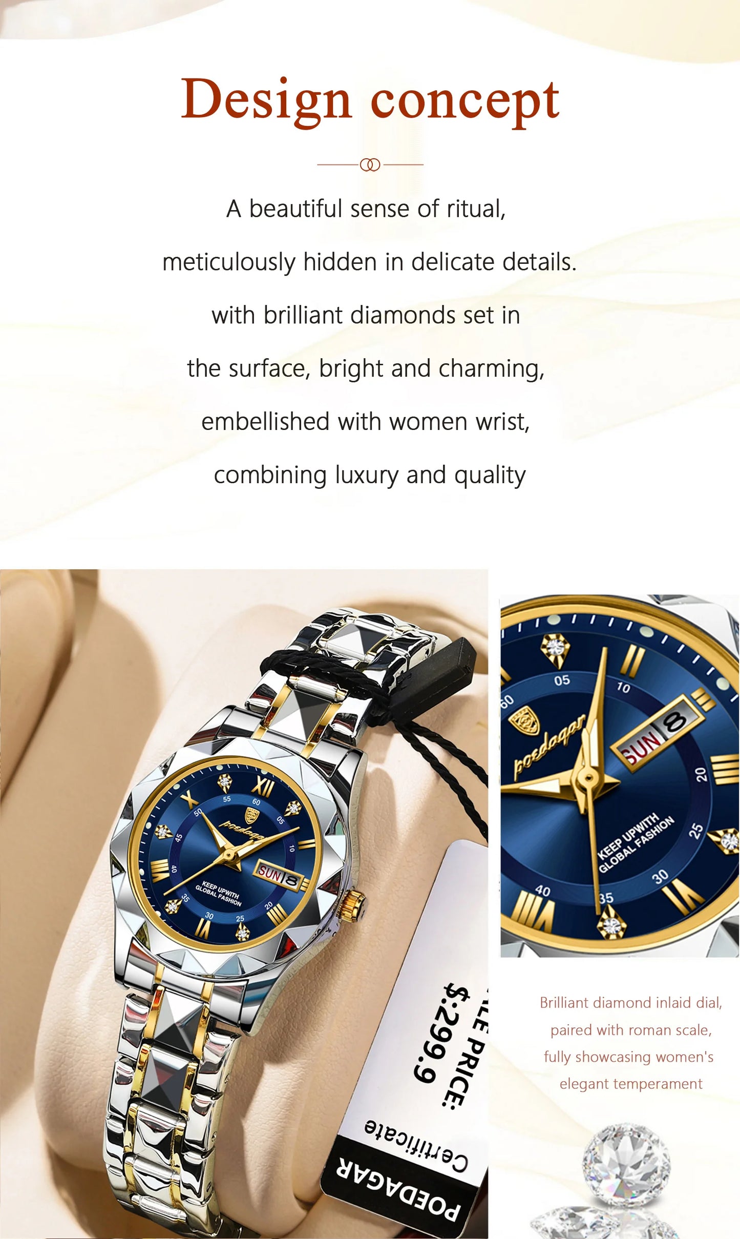 POEDAGAR Luxury Ladies Dress Watch Luminous Waterproof Week Date Woman Wristwatch Stainless Steel Women Quartz Watches reloj+box