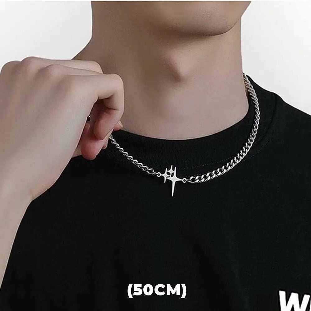 Hip Hop Zircon Star Double Layer Necklace For Men