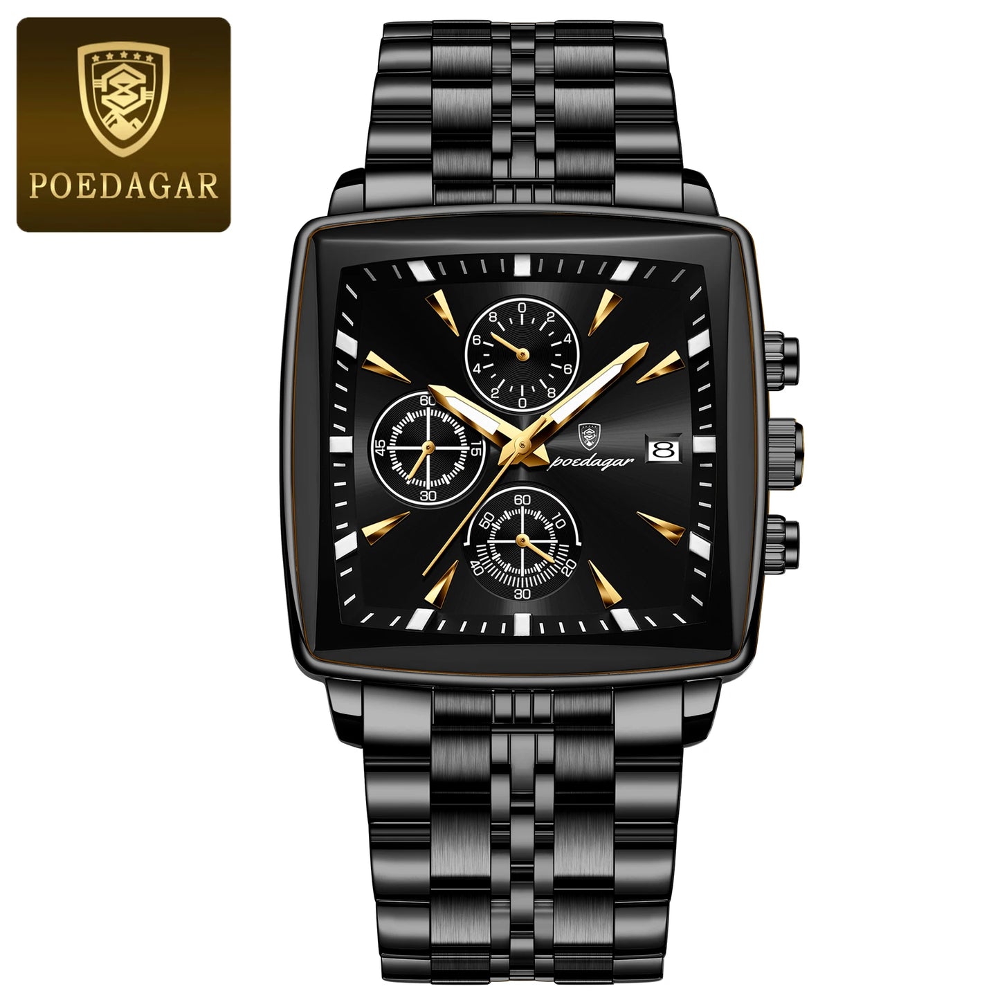 POEDAGAR High Quality Fashion Men Clock Chronograph Waterproof Luminous Date Man Wristwatch Stainless Steel Quartz Men's Watches