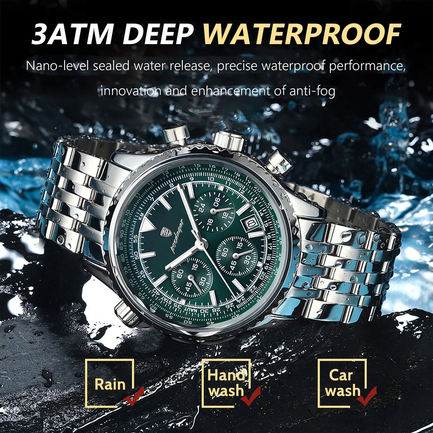 POEDAGAR Top Luxury Men Watches Luminous Date Waterproof Chronograph Quartz Man Watch Stainless Steel Sport Military Men's Watch