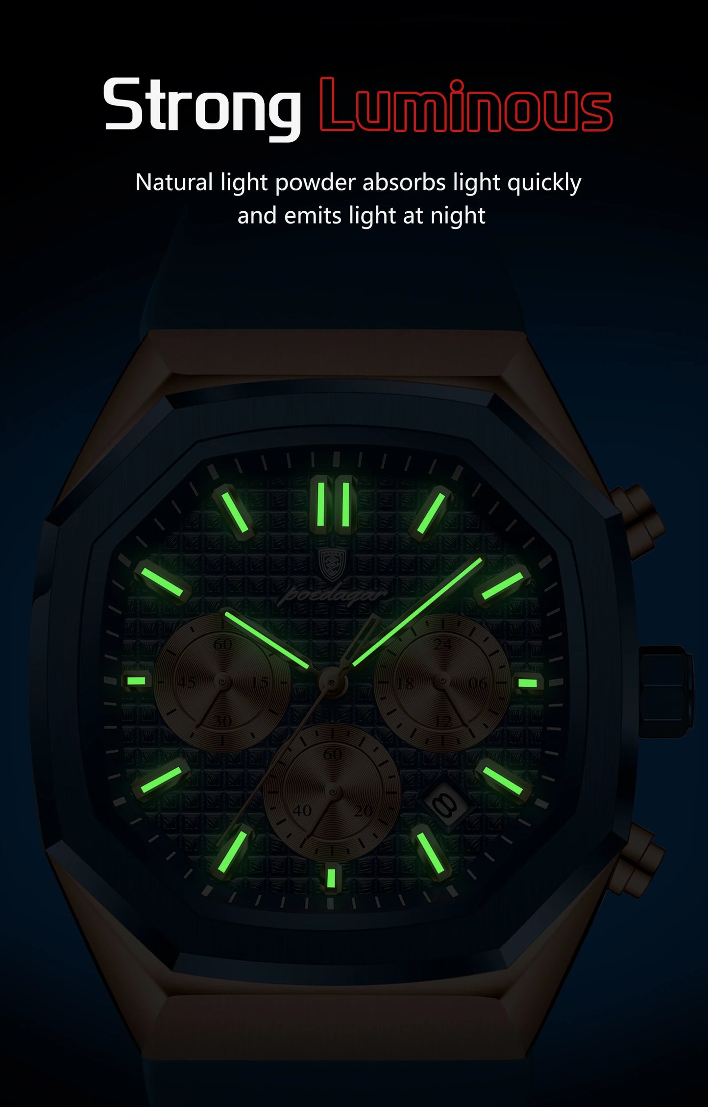 POEDAGAR Business Watch For Men Waterproof Luminous Chronograph Date Man Wristwatch Silicone Strap Quartz Men's Watches Male+Box