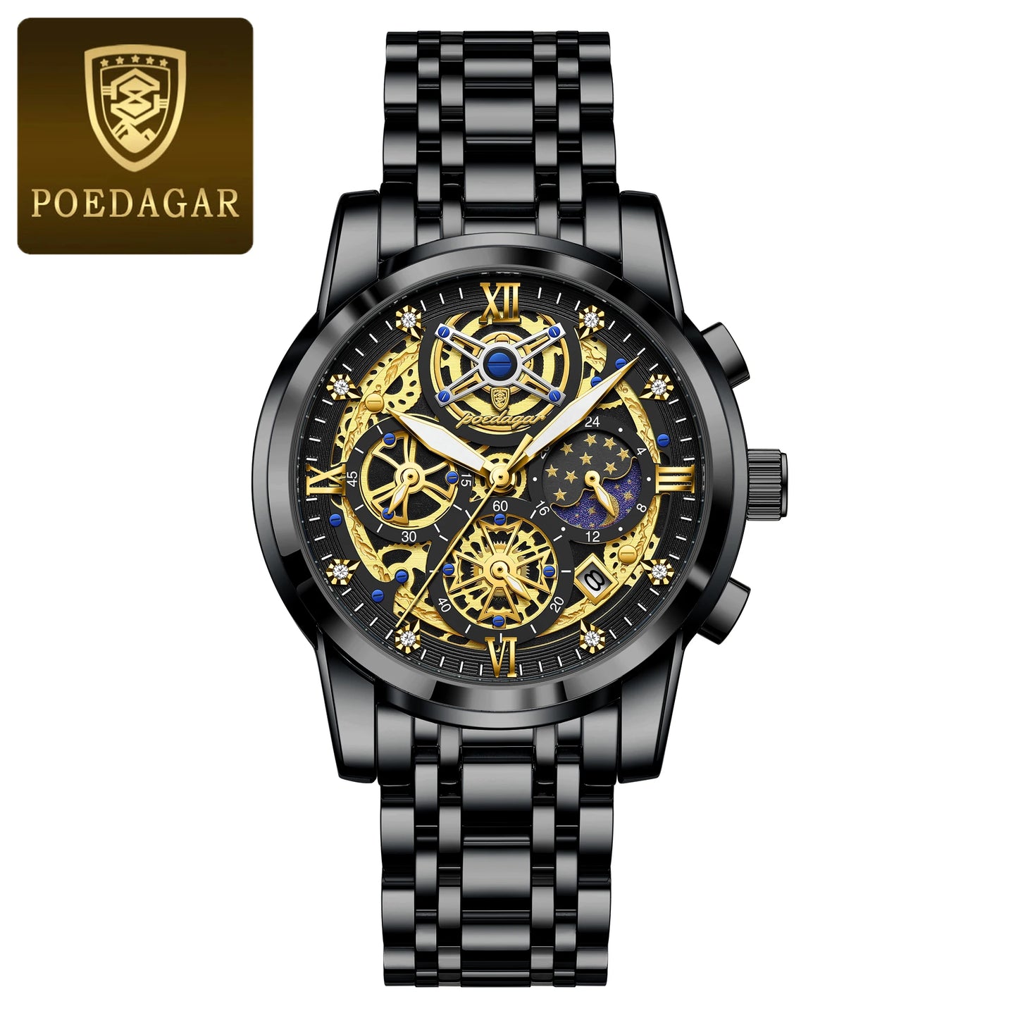 POEDAGAR Luxury Fashion Men Watch Waterproof Luminous Date Man Wristwatch Stainless Steel Chronograph Quartz Men's Watches Reloj