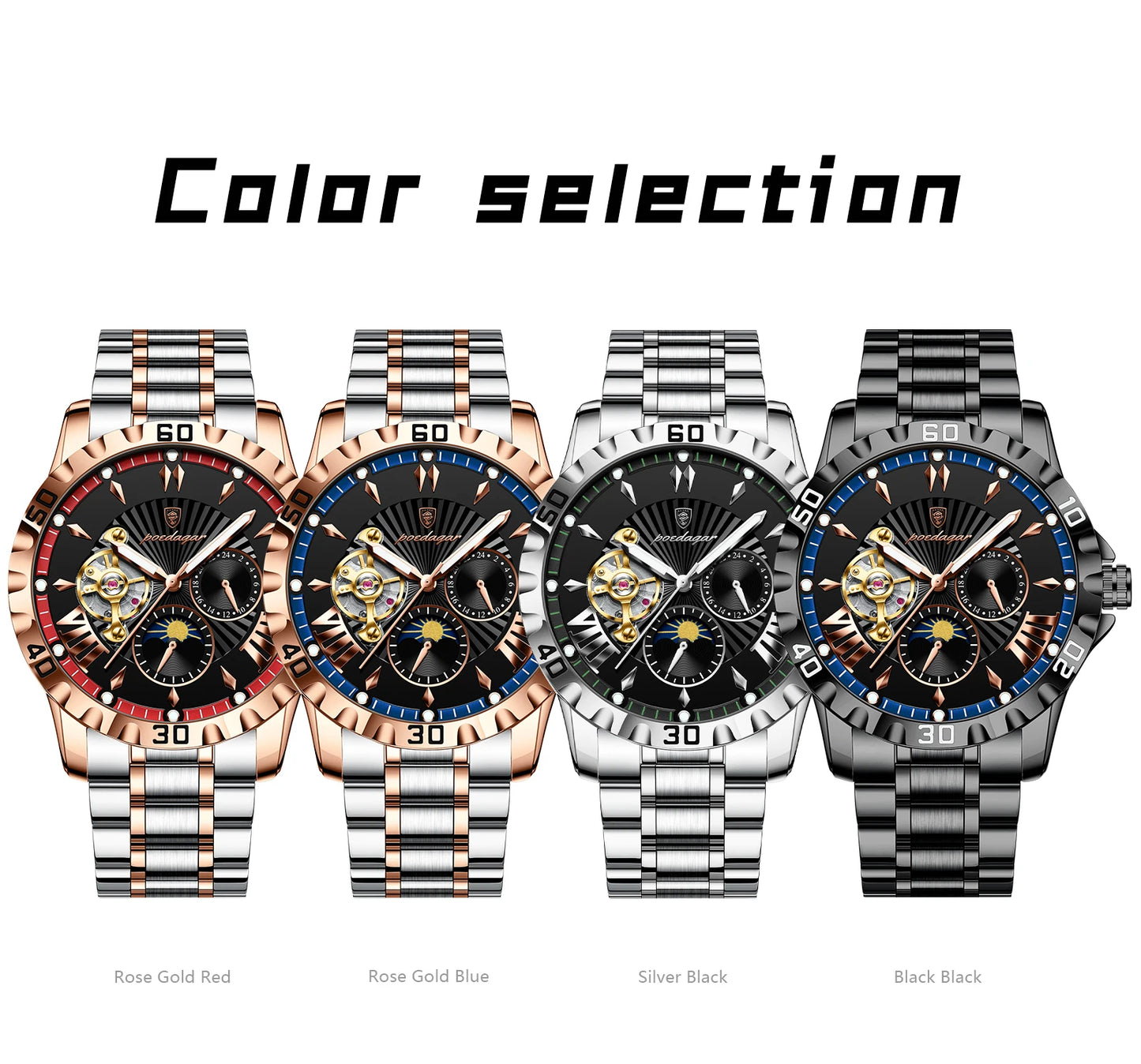 POEDAGAR Luxury Men Clock Hollow Tourbillon Automatic Mechanical Man Watch Waterproof Luminous Stainless Steel Men's Watches+Box