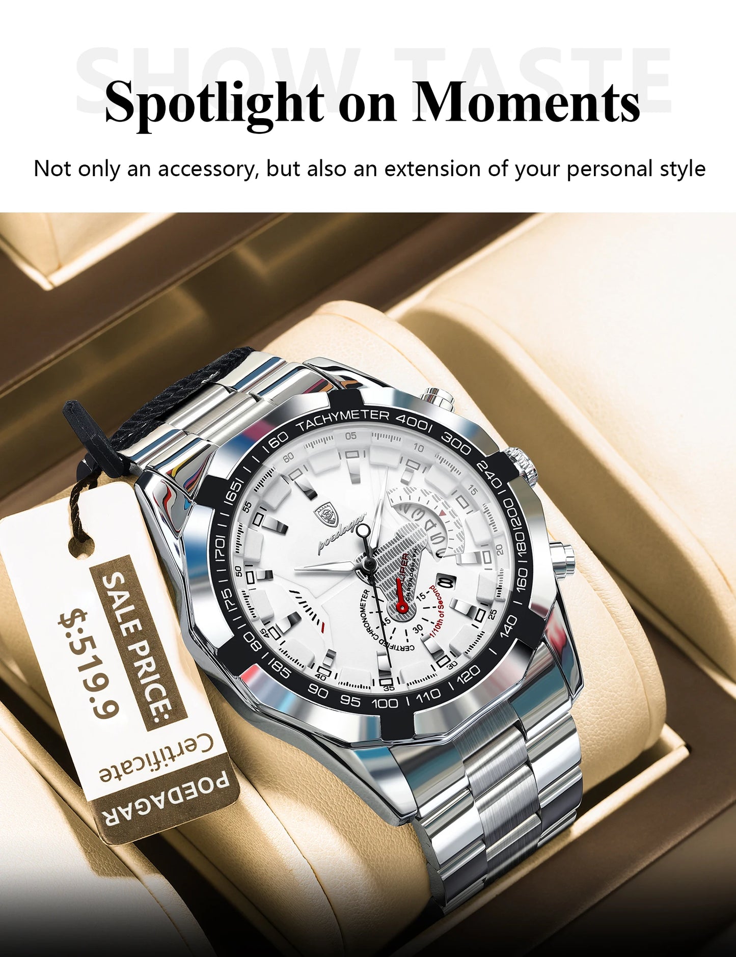 POEDAGAR Business Military Men Clock Waterproof Luminous Calendar Man Wristwatch Stainless Steel Quartz Men's Watches Male Reloj