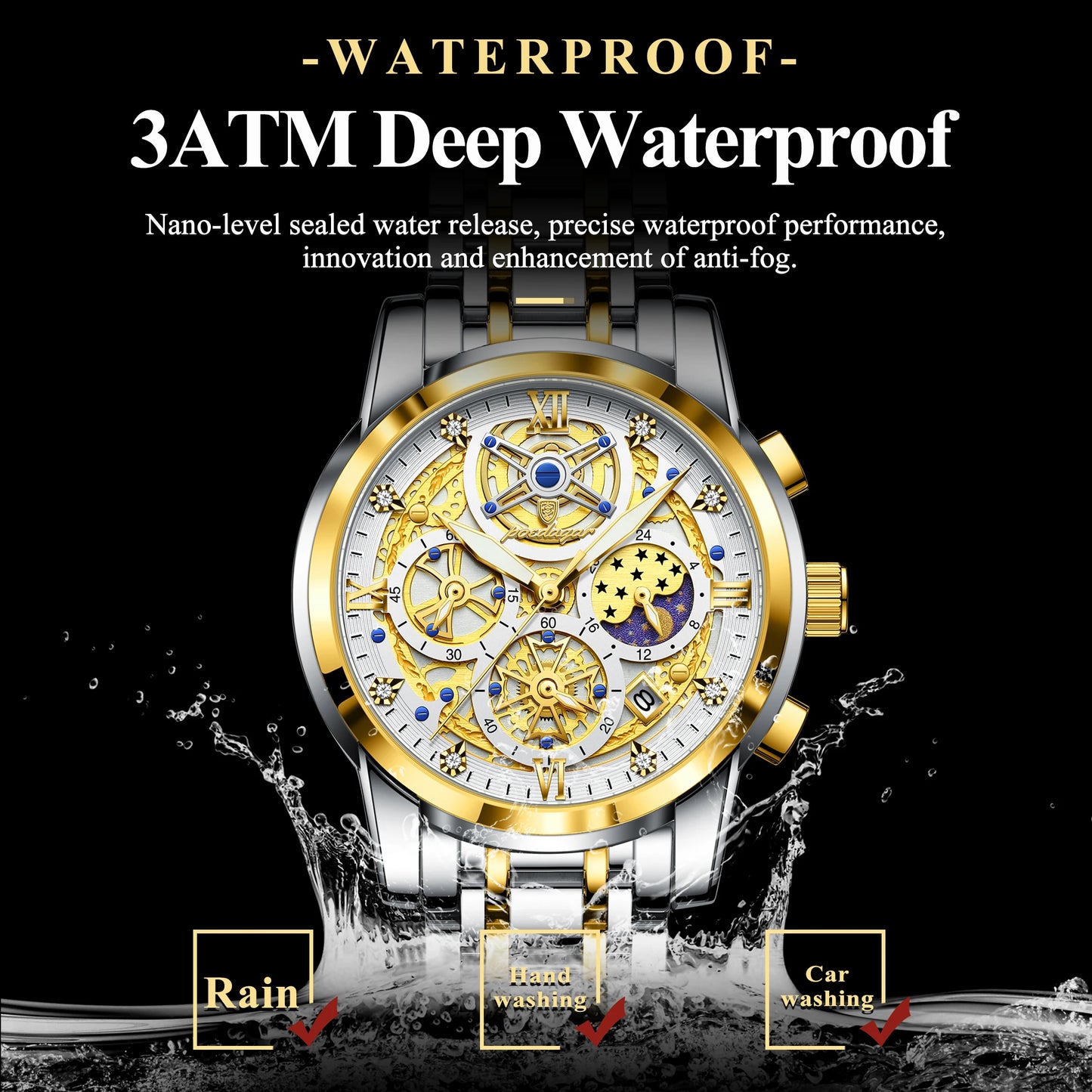 POEDAGAR Luxury Fashion Men Watch Waterproof Luminous Date Man Wristwatch Stainless Steel Chronograph Quartz Men's Watches Reloj