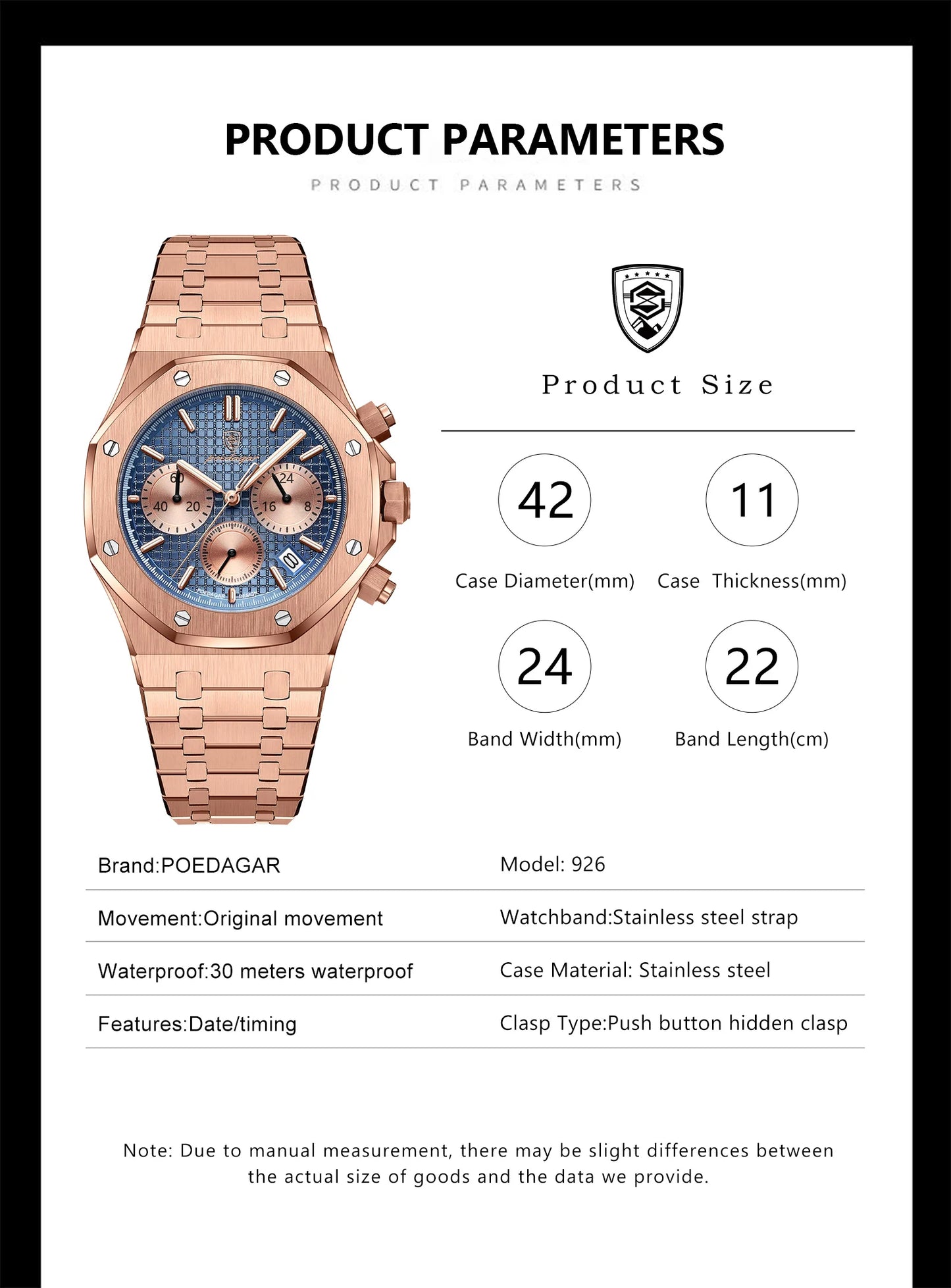 POEDAGAR Men's Watches Fine Steel Fashion Original Quartz Watch for Man Waterproof Luminous Date Chronograph Luxury Wristwatch