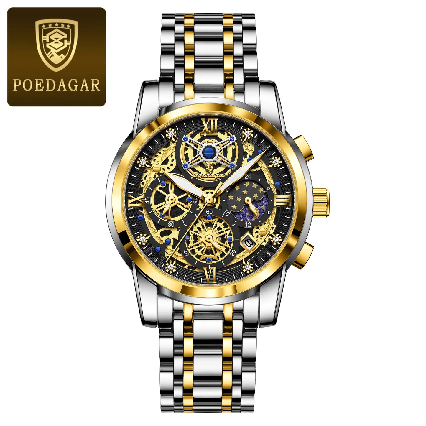 POEDAGAR Luxury Fashion Men Watch Waterproof Luminous Date Man Wristwatch Stainless Steel Chronograph Quartz Men's Watches Reloj