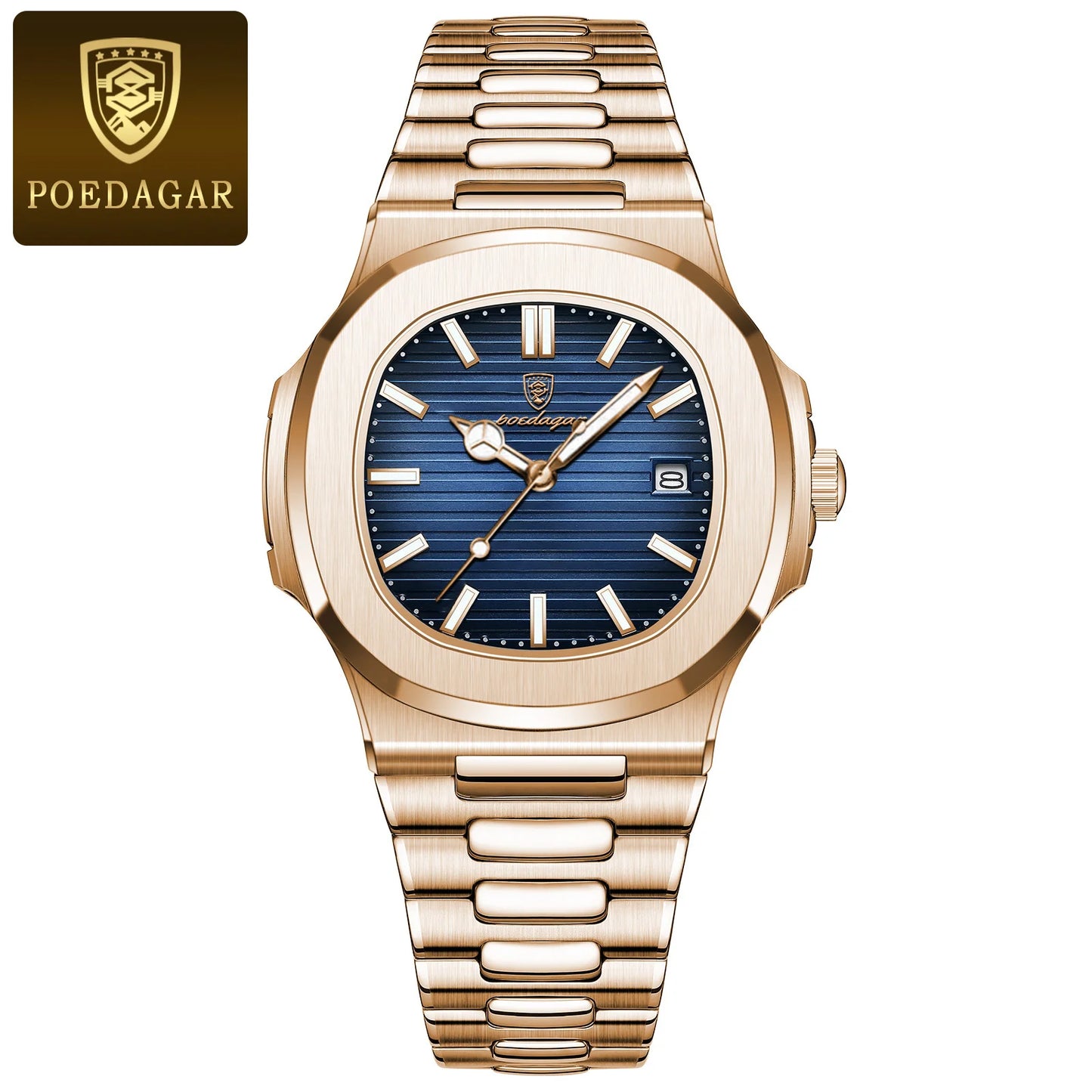 POEDAGAR Luxury Man Wristwatch Waterproof Luminous Date Leather Men's Watches Sports Square Men Watch Casual Quartz Male Clocks