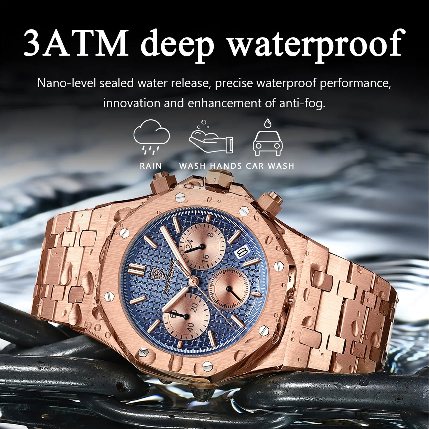 POEDAGAR Men's Watches Fine Steel Fashion Original Quartz Watch for Man Waterproof Luminous Date Chronograph Luxury Wristwatch