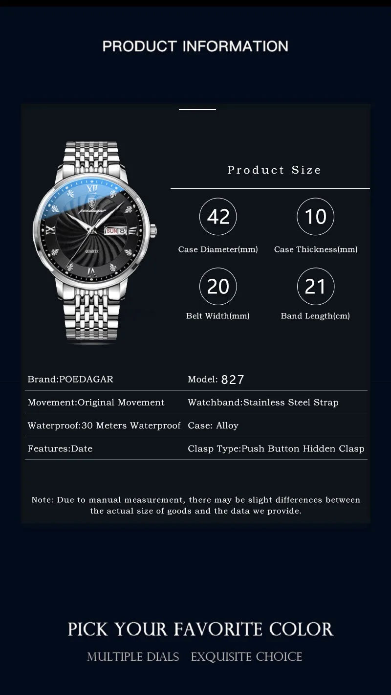 POEDAGAR Luxury Brand Man Watch