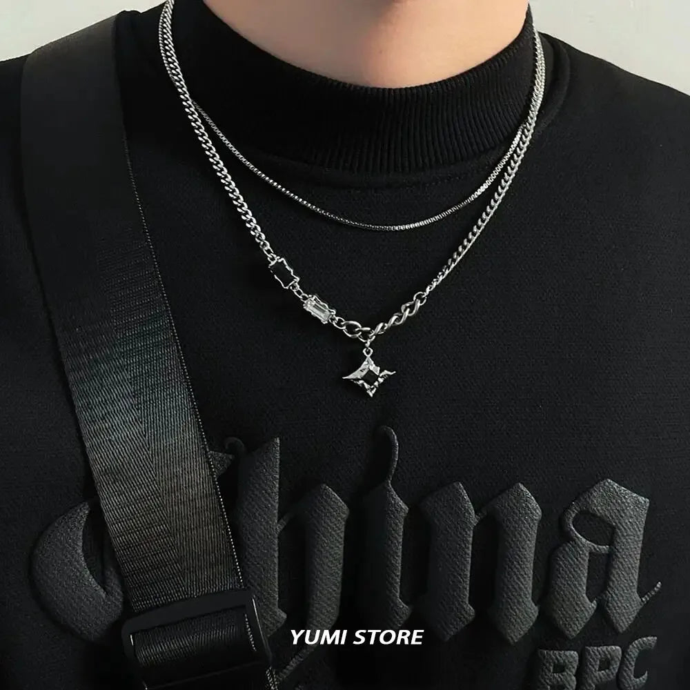 Hip Hop Zircon Star Double Layer Necklace For Men