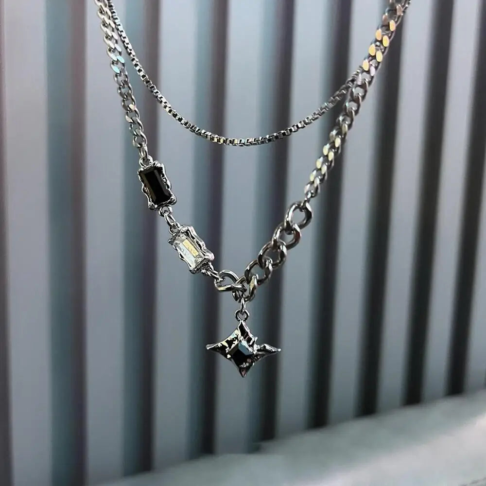 Hip Hop Zircon Star Double Layer Necklace For Men