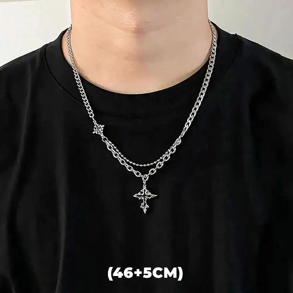 Hip Hop Zircon Star Double Layer Necklace For Men