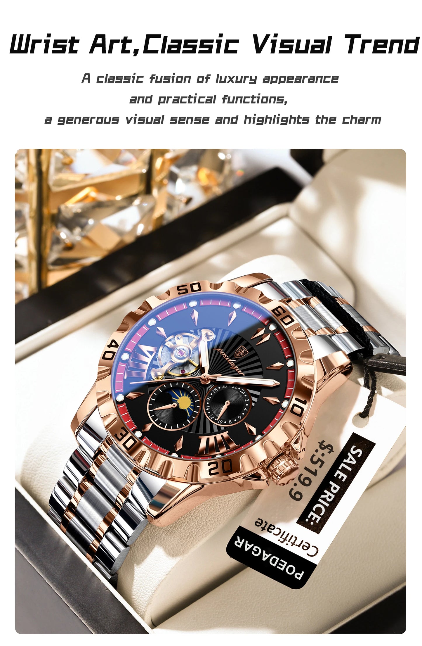 POEDAGAR Luxury Men Clock Hollow Tourbillon Automatic Mechanical Man Watch Waterproof Luminous Stainless Steel Men's Watches+Box