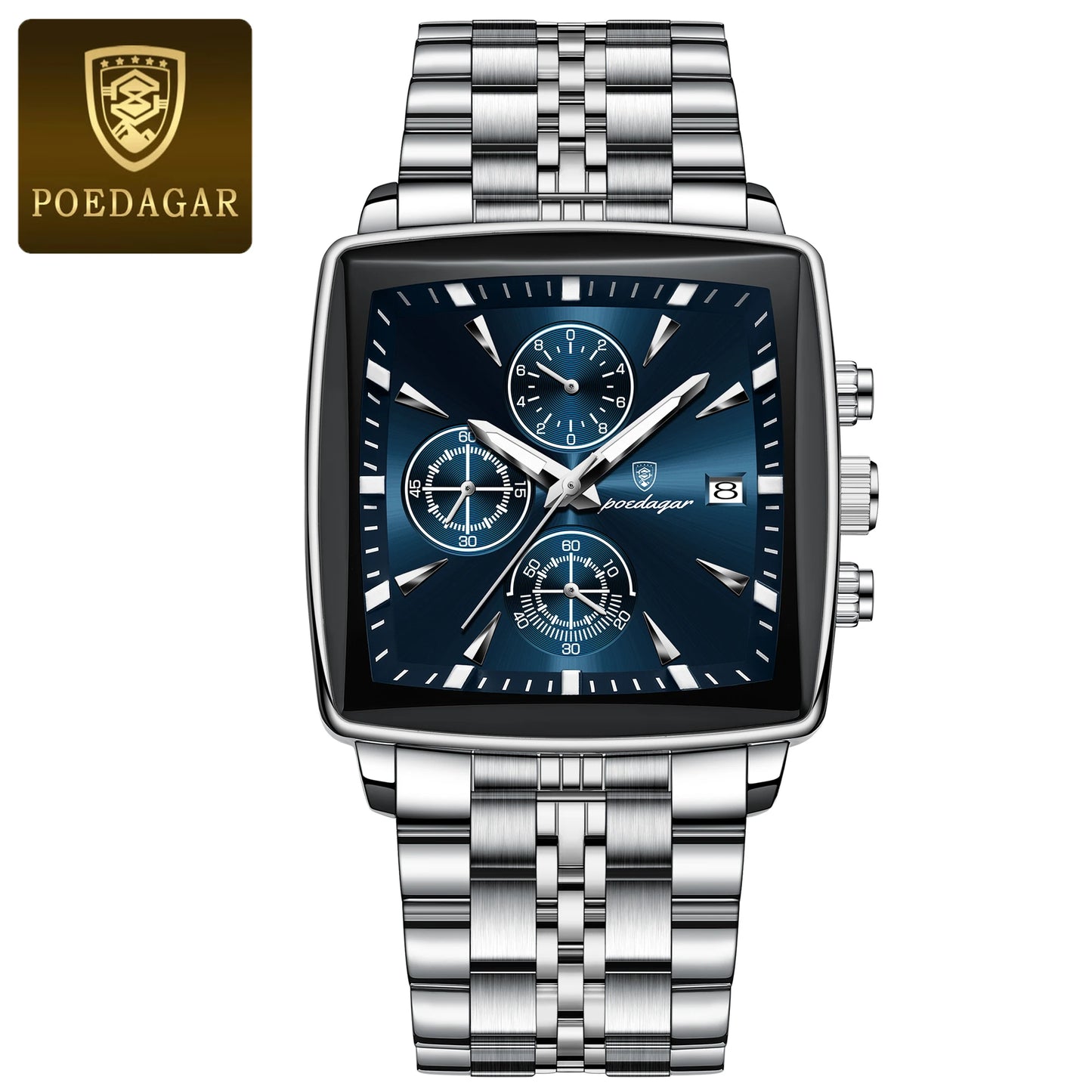 POEDAGAR High Quality Fashion Men Clock Chronograph Waterproof Luminous Date Man Wristwatch Stainless Steel Quartz Men's Watches