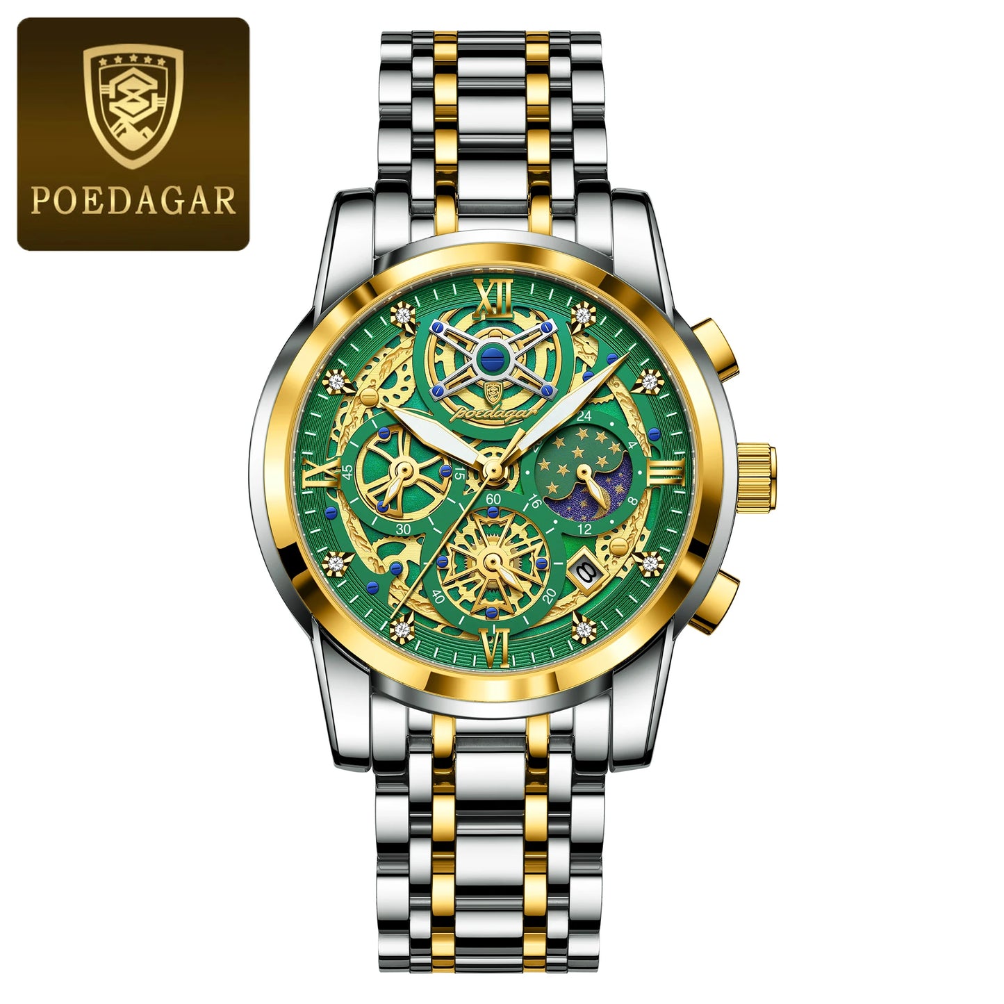 POEDAGAR Luxury Fashion Men Watch Waterproof Luminous Date Man Wristwatch Stainless Steel Chronograph Quartz Men's Watches Reloj