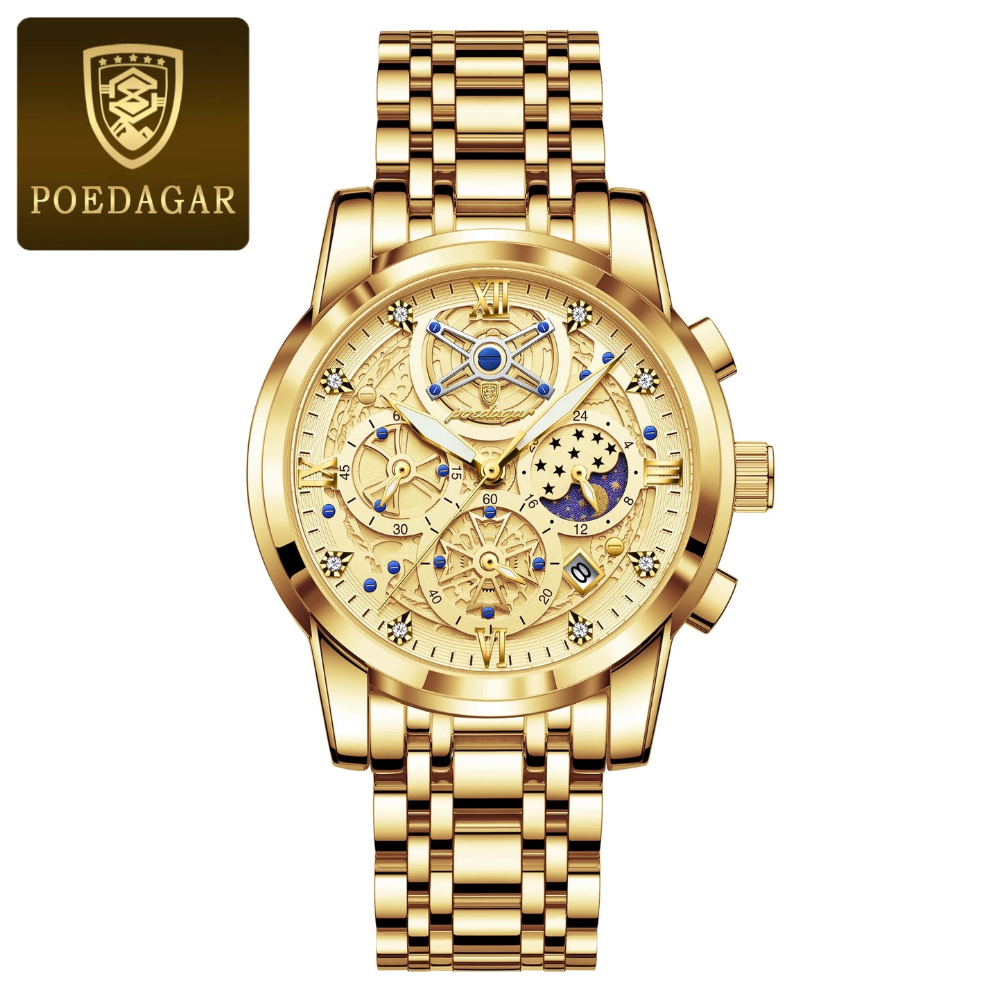 POEDAGAR Luxury Fashion Men Watch Waterproof Luminous Date Man Wristwatch Stainless Steel Chronograph Quartz Men's Watches Reloj