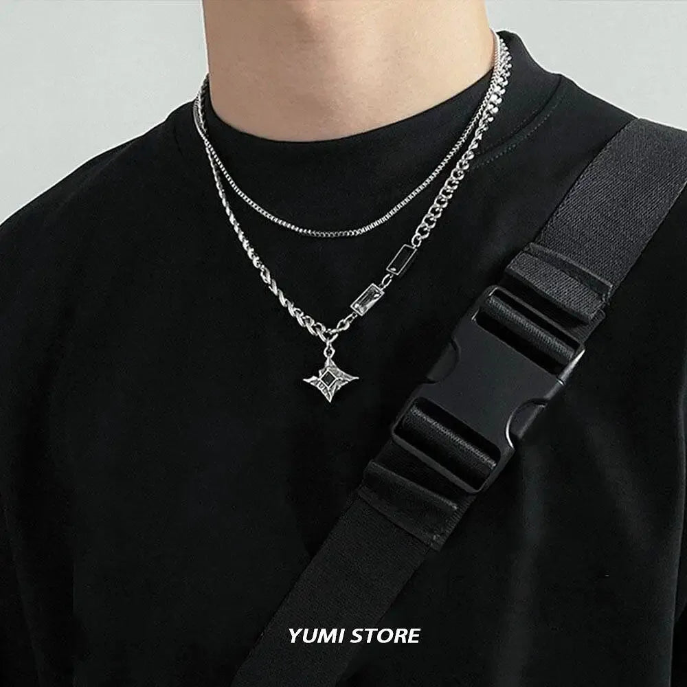 Hip Hop Zircon Star Double Layer Necklace For Men