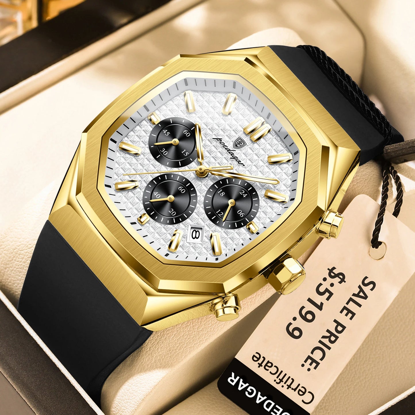 POEDAGAR Business Watch For Men Waterproof Luminous Chronograph Date Man Wristwatch Silicone Strap Quartz Men's Watches Male+Box