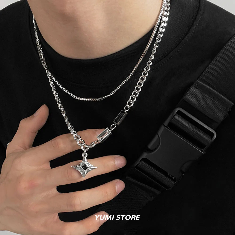 Hip Hop Zircon Star Double Layer Necklace For Men