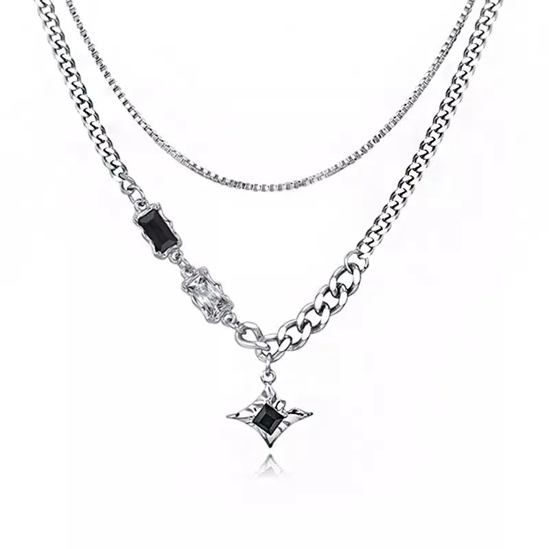 Hip Hop Zircon Star Double Layer Necklace For Men