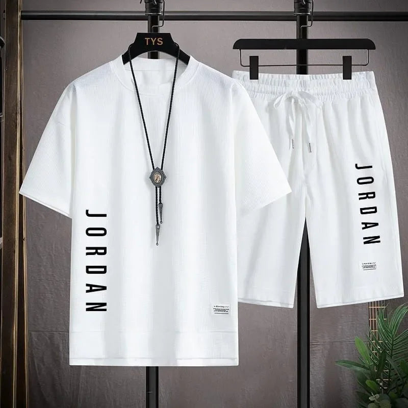 Men's Summer Waffle Set T-shirt+Shorts