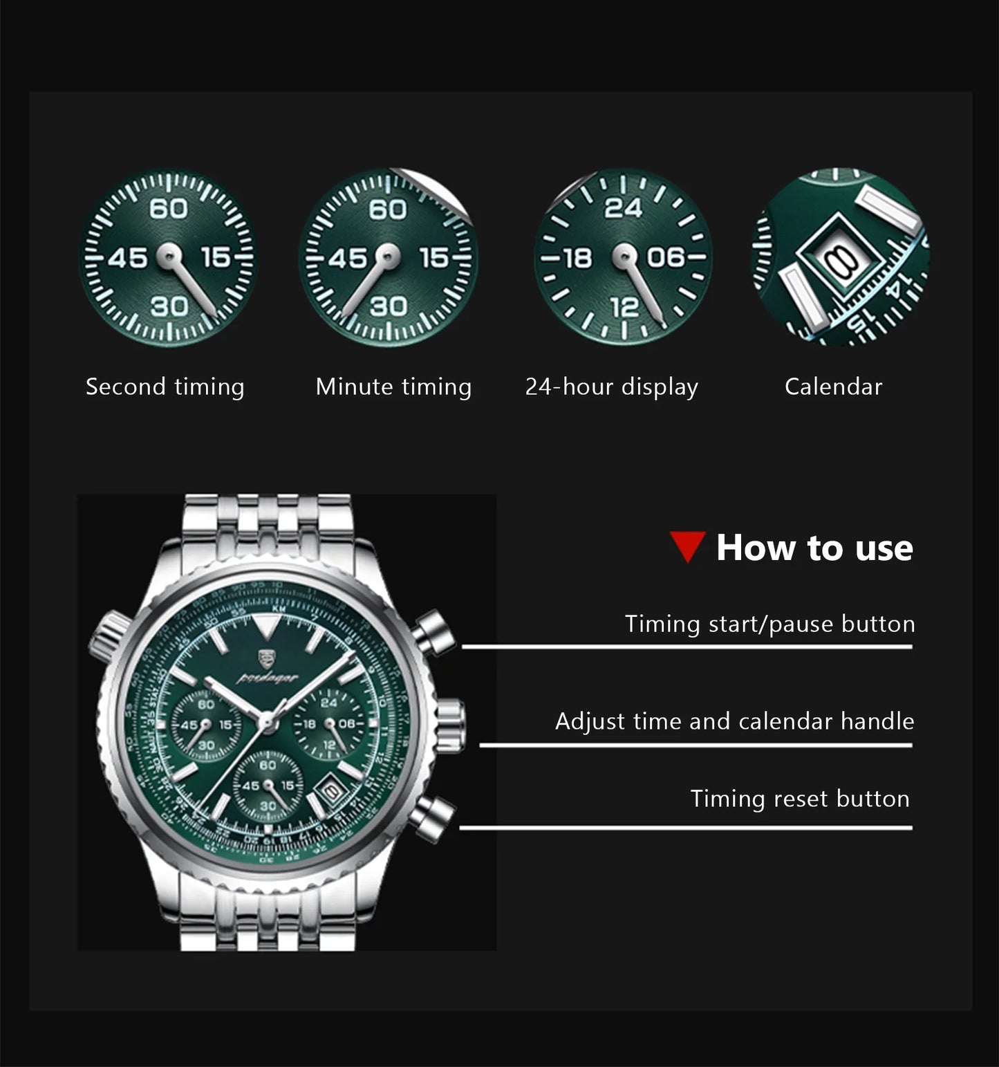 POEDAGAR Luxury Military Men Watch Waterproof Luminous Date Chronograph Man Watch Business Stainless Steel Men's Quartz Watches