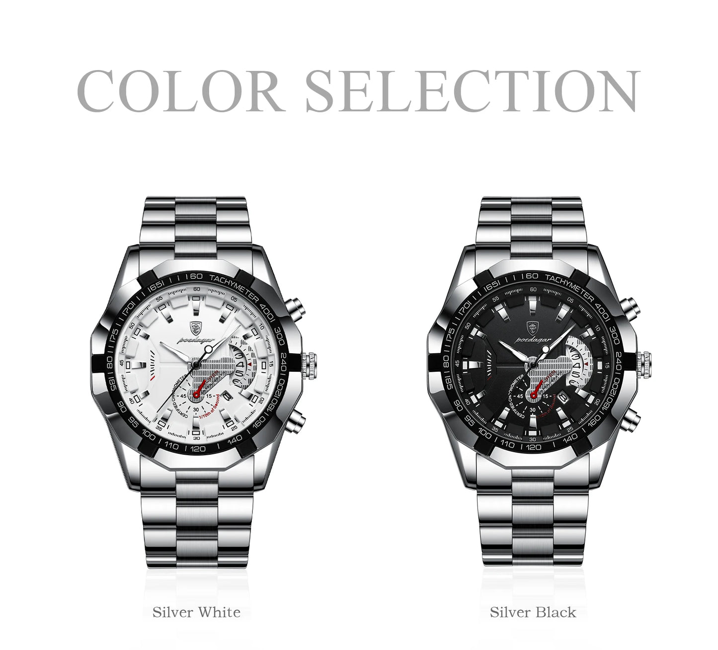 POEDAGAR Business Military Men Clock Waterproof Luminous Calendar Man Wristwatch Stainless Steel Quartz Men's Watches Male Reloj