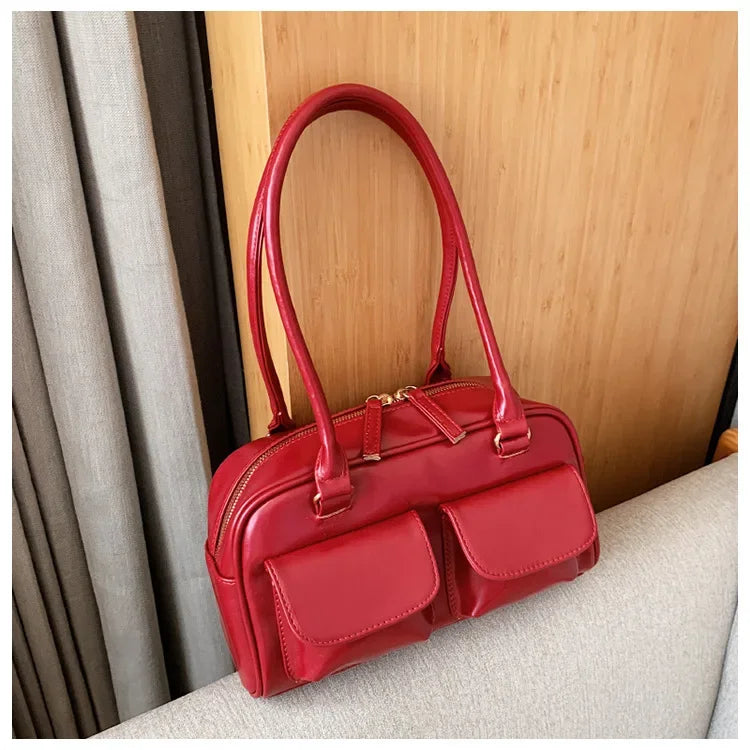 Retro Red Women's Satchel Hobo Bag Patent