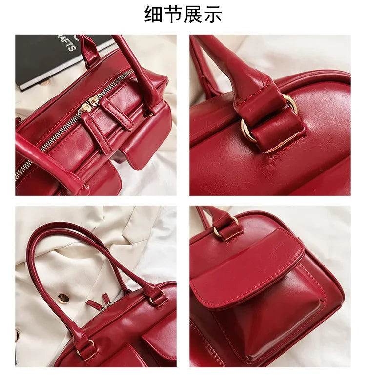 Retro Red Women's Satchel Hobo Bag Patent