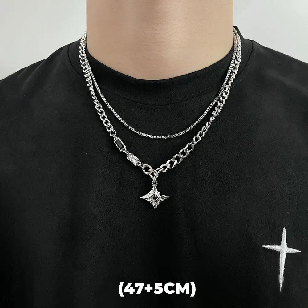 Hip Hop Zircon Star Double Layer Necklace For Men