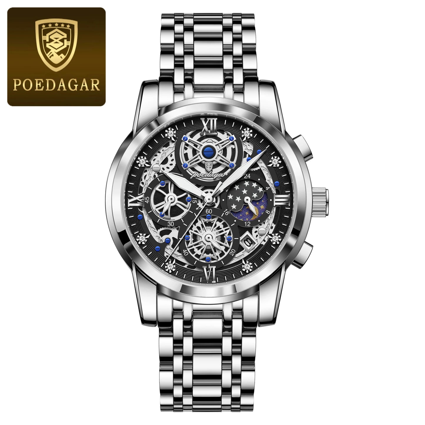 POEDAGAR Luxury Fashion Men Watch Waterproof Luminous Date Man Wristwatch Stainless Steel Chronograph Quartz Men's Watches Reloj