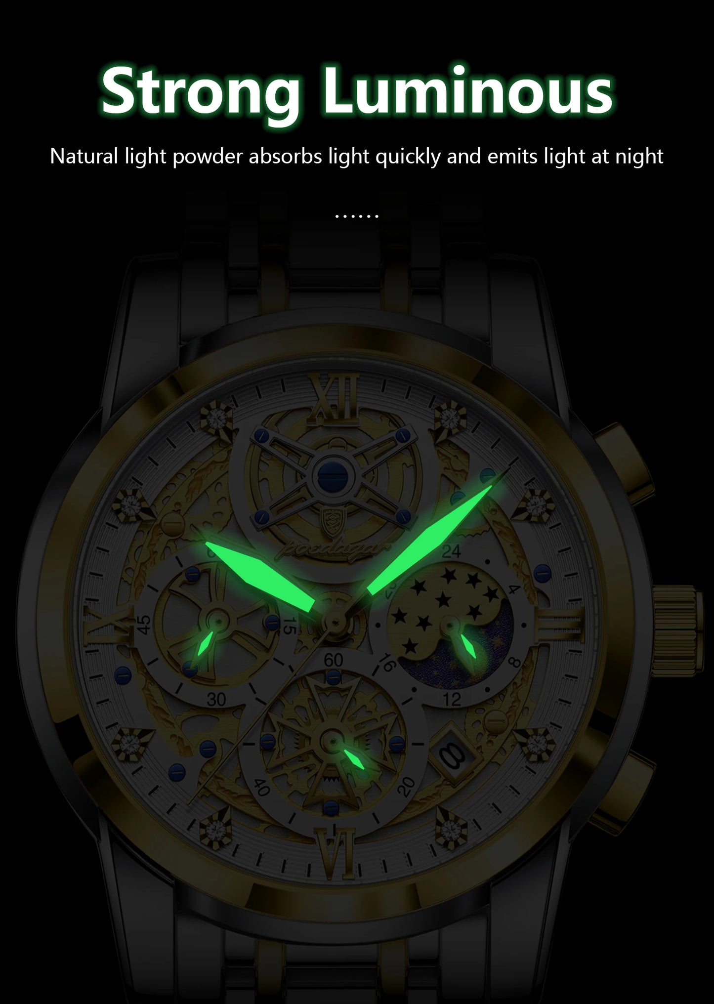 POEDAGAR Luxury Fashion Men Watch Waterproof Luminous Date Man Wristwatch Stainless Steel Chronograph Quartz Men's Watches Reloj