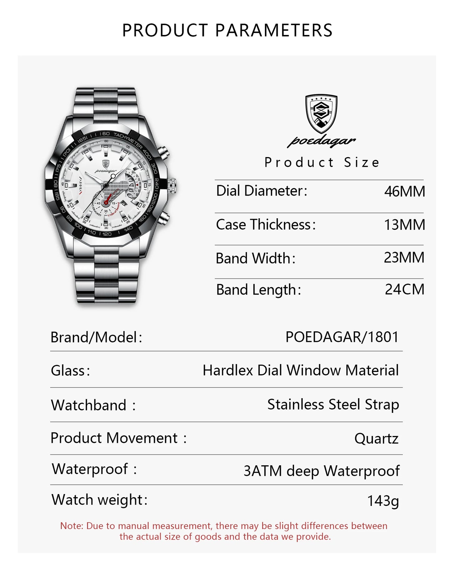 POEDAGAR Business Military Men Clock Waterproof Luminous Calendar Man Wristwatch Stainless Steel Quartz Men's Watches Male Reloj