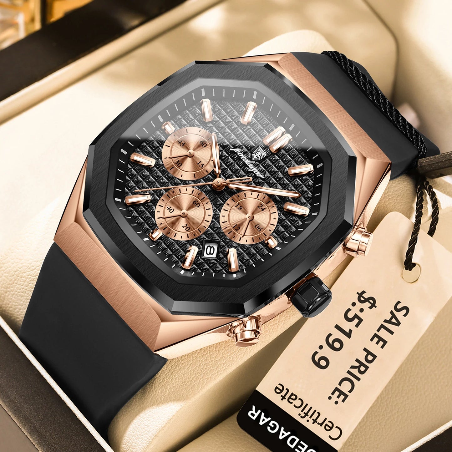 POEDAGAR Business Watch For Men Waterproof Luminous Chronograph Date Man Wristwatch Silicone Strap Quartz Men's Watches Male+Box