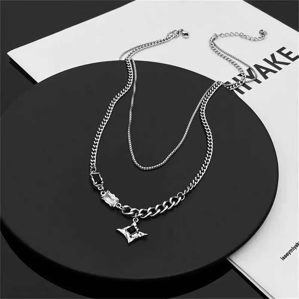 Hip Hop Zircon Star Double Layer Necklace For Men